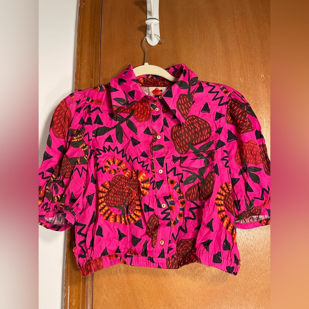 RARE🦄 FARM Rio x ANTHROPOLOGIE Pink💕Snakefruit🐍🍎Crop Top, S - Picture 14 of 16